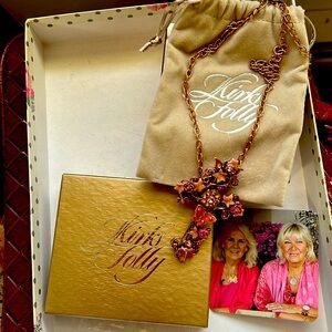 Vintage NIB Kirks Folly Pink/Copper Necklace Cross Pendant/Pin